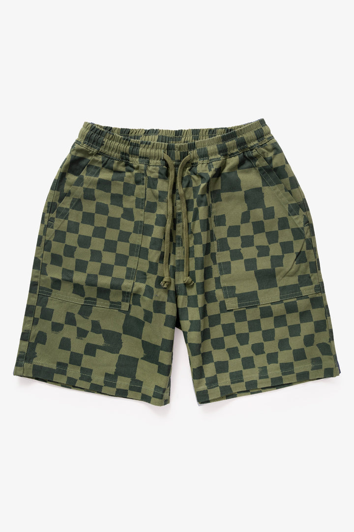 Service Works - Printed Chef Shorts - Olive Checker