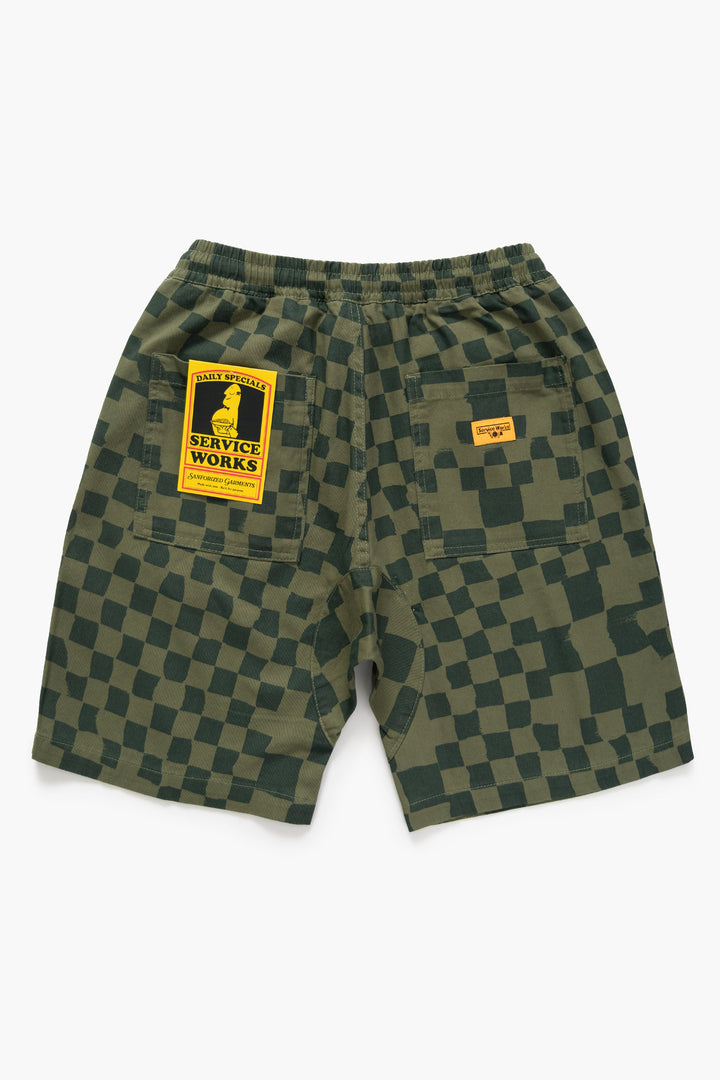 Service Works - Printed Chef Shorts - Olive Checker