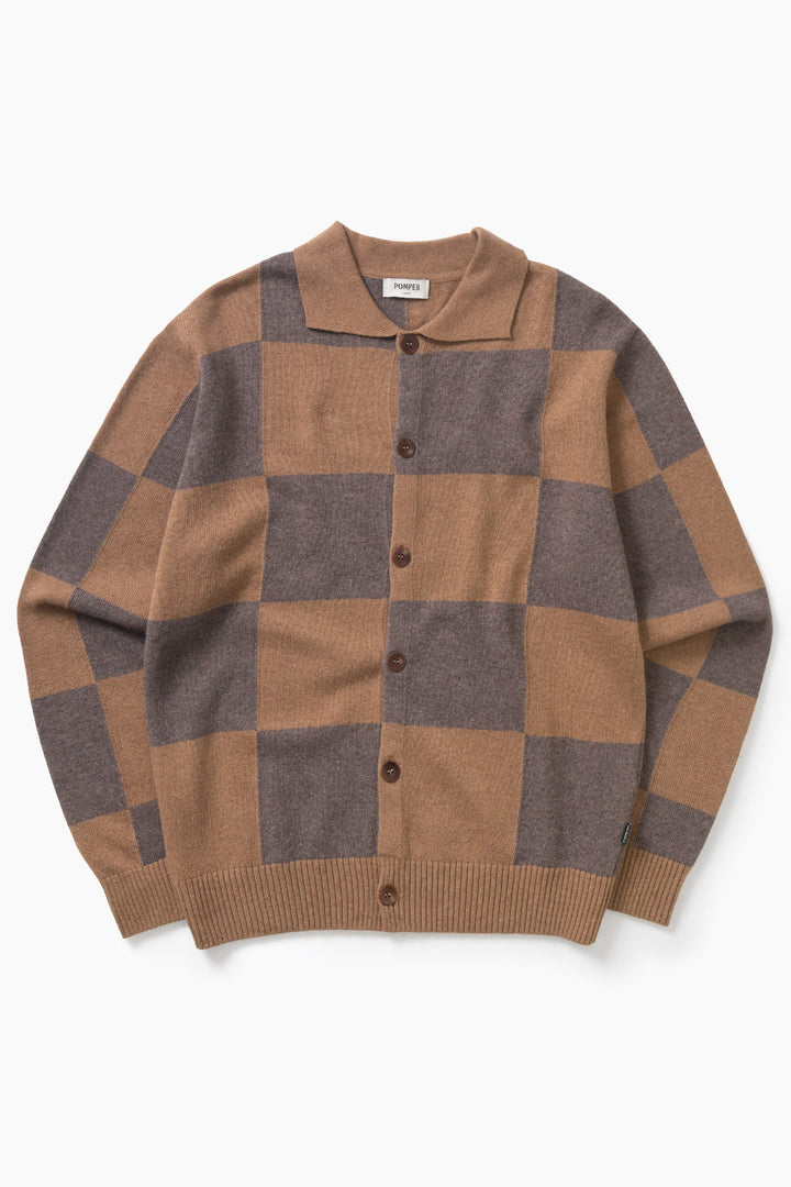 Pompeii - Checked Cardigan Polo - Dark Chocolate