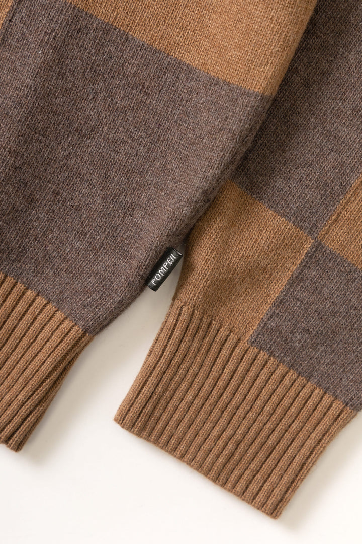 Pompeii - Checked Cardigan Polo - Dark Chocolate