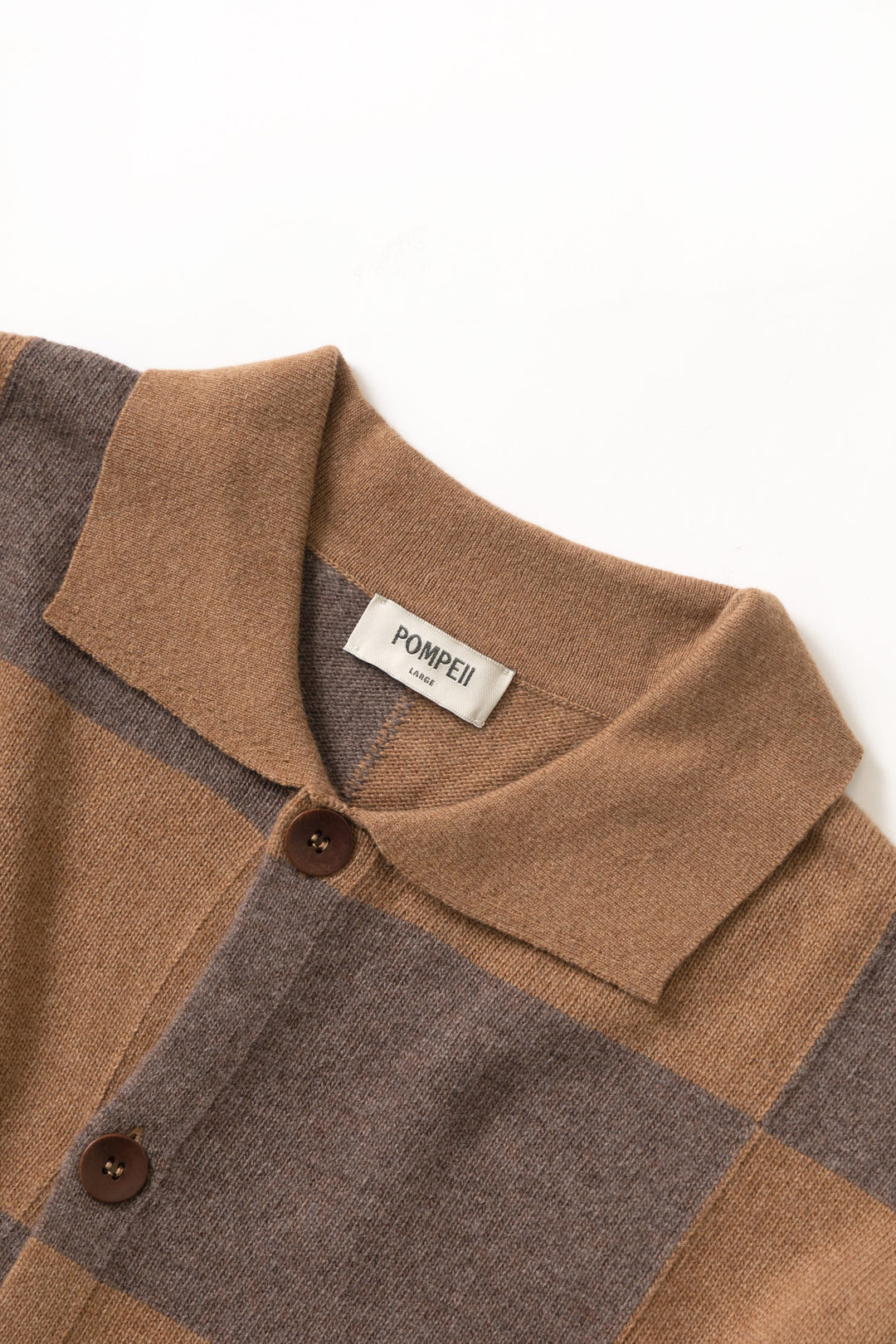 Pompeii - Checked Cardigan Polo - Dark Chocolate