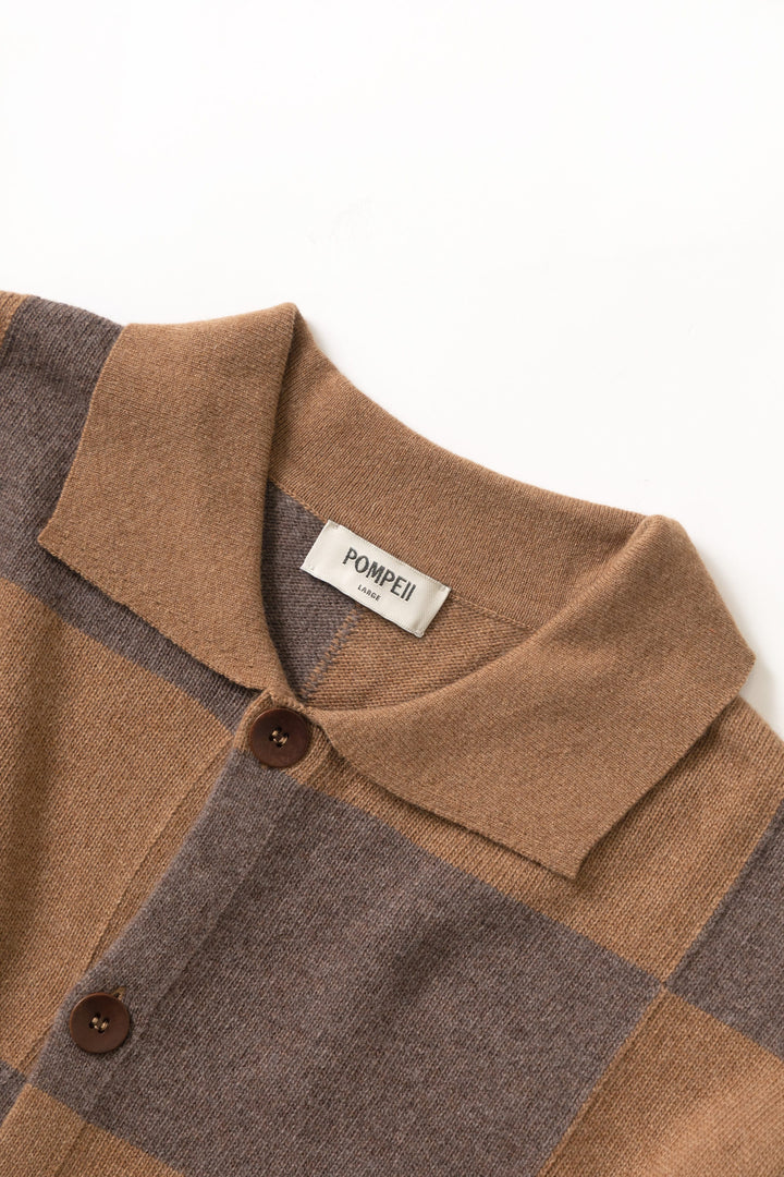 Pompeii - Checked Cardigan Polo - Dark Chocolate