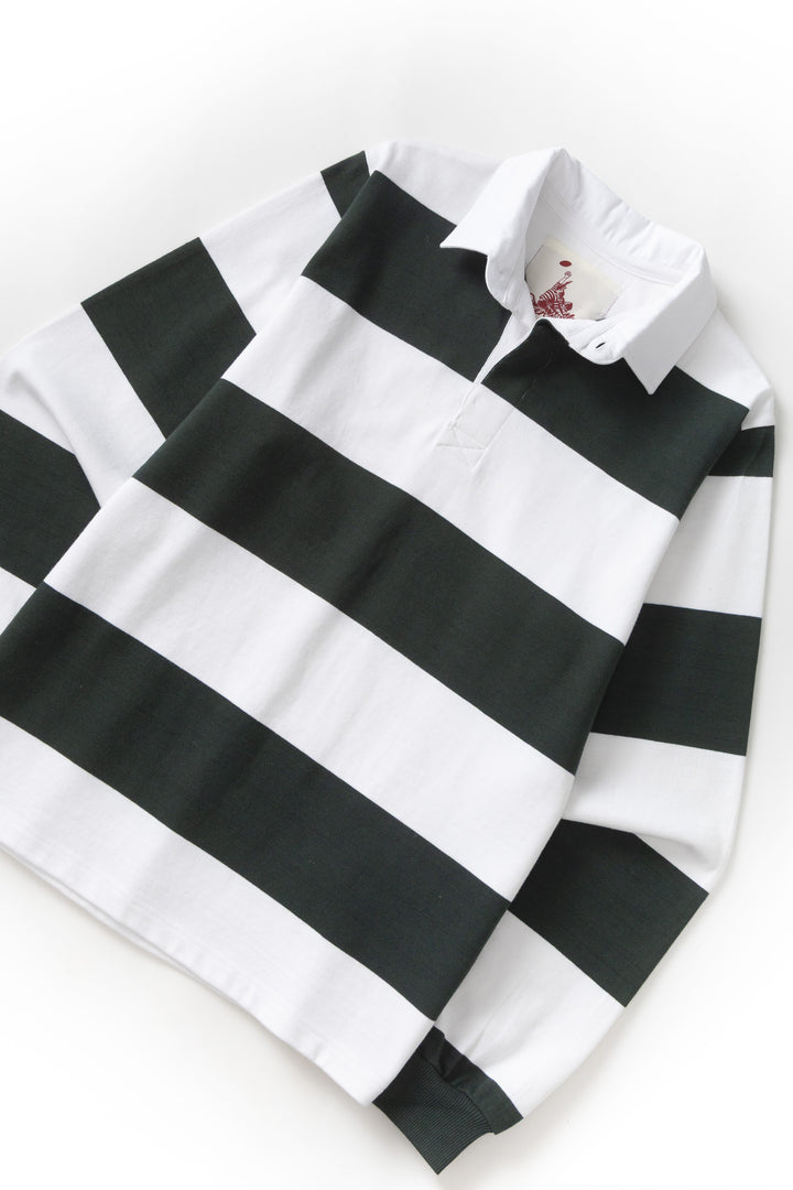 Opensider - Classic Rugby Shirt - Green Wide-Stripe