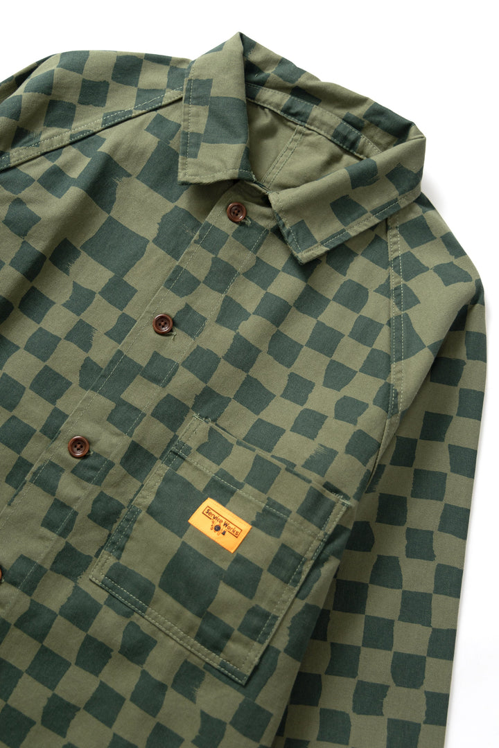 Service Works - Drill Printed Front Of House Jacket - Olive Checker