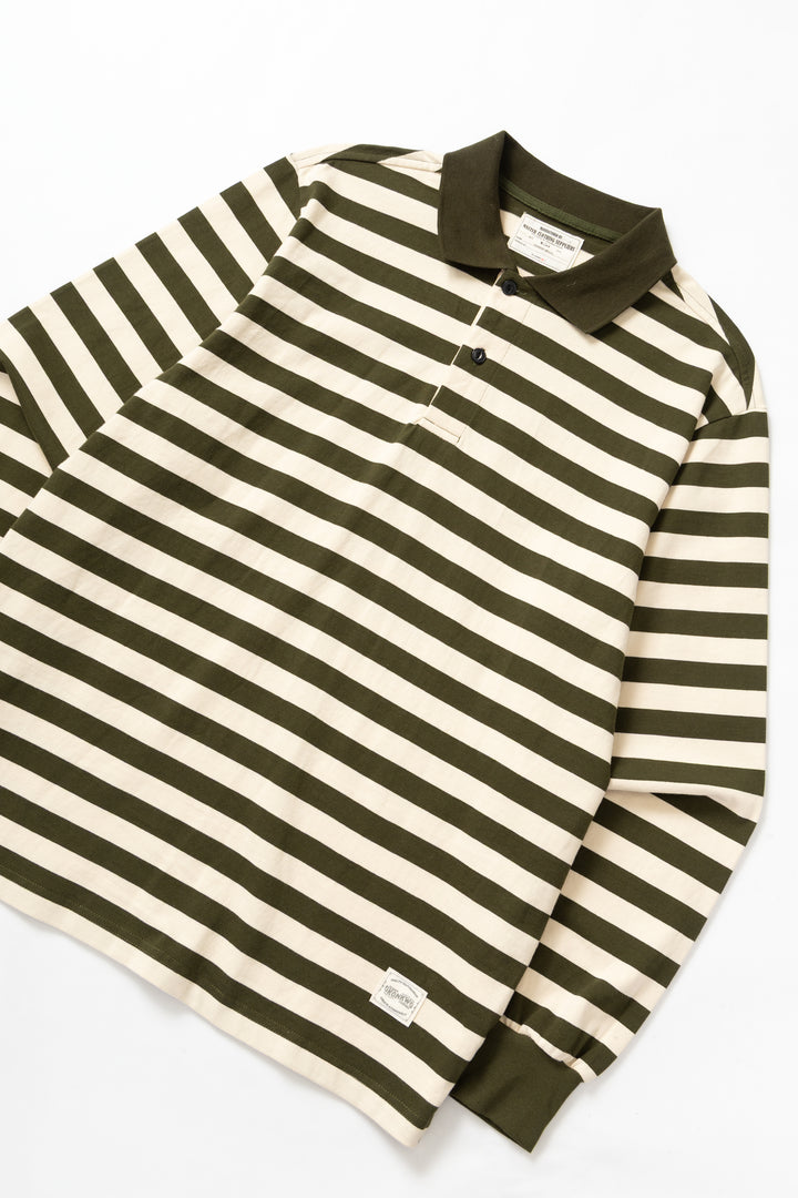 Okonkwo MFG - Long Sleeve Striped Polo Shirt - Olive