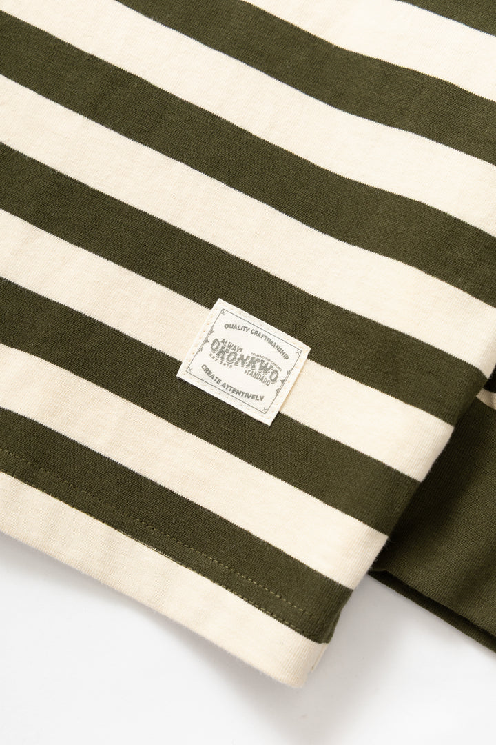 Okonkwo MFG - Long Sleeve Striped Polo Shirt - Olive