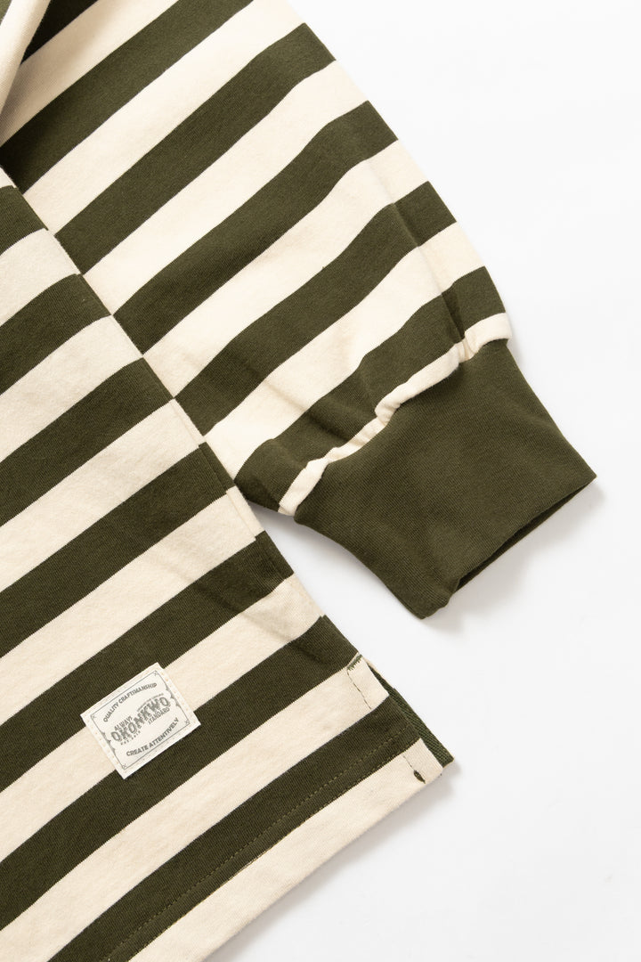 Okonkwo MFG - Long Sleeve Striped Polo Shirt - Olive
