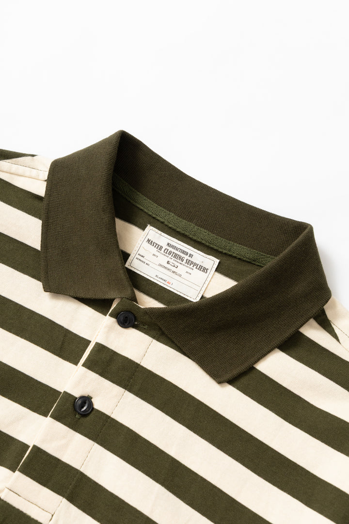Okonkwo MFG - Long Sleeve Striped Polo Shirt - Olive