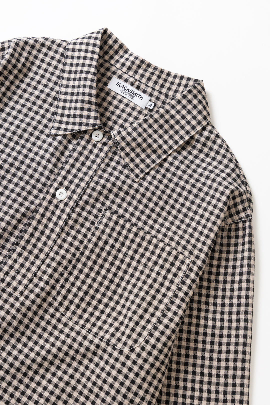 Blacksmith - Two Button Popover Shirt - Black Gingham