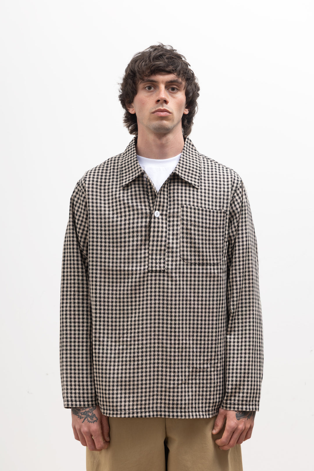 Blacksmith - Two Button Popover Shirt - Black Gingham
