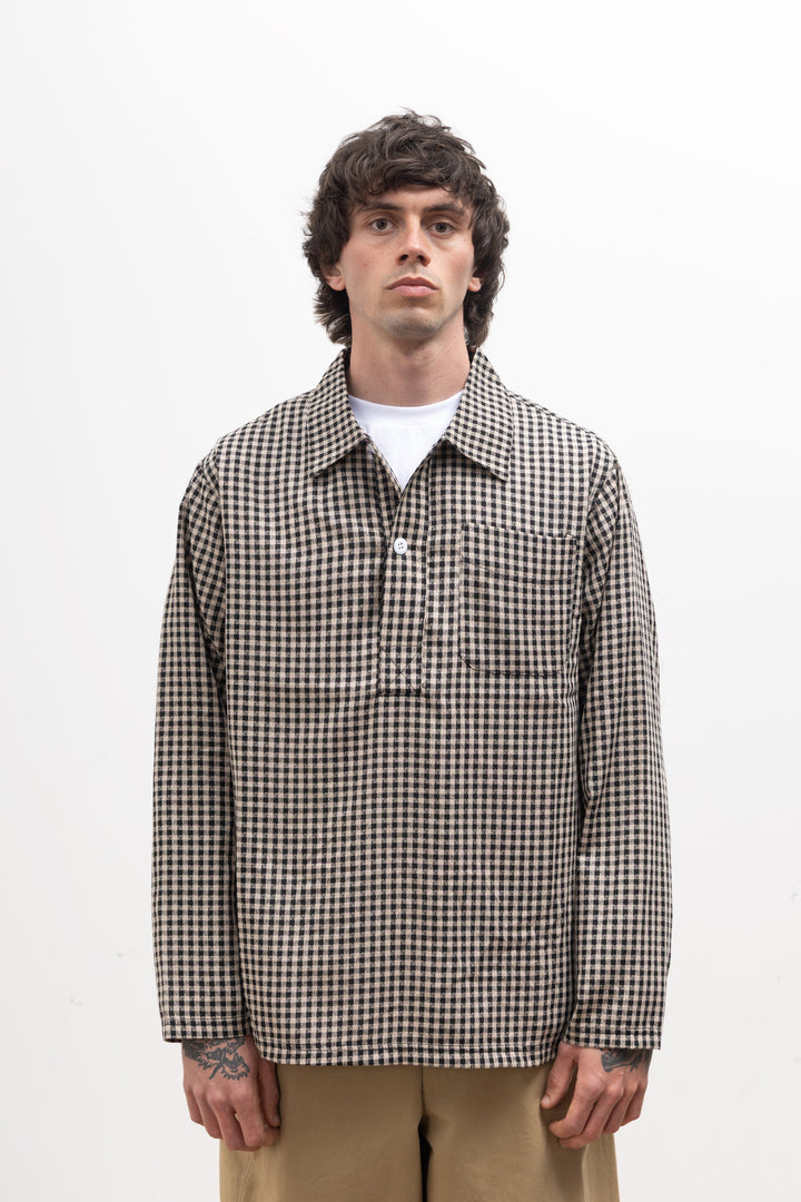 Blacksmith - Two Button Popover Shirt - Black Gingham