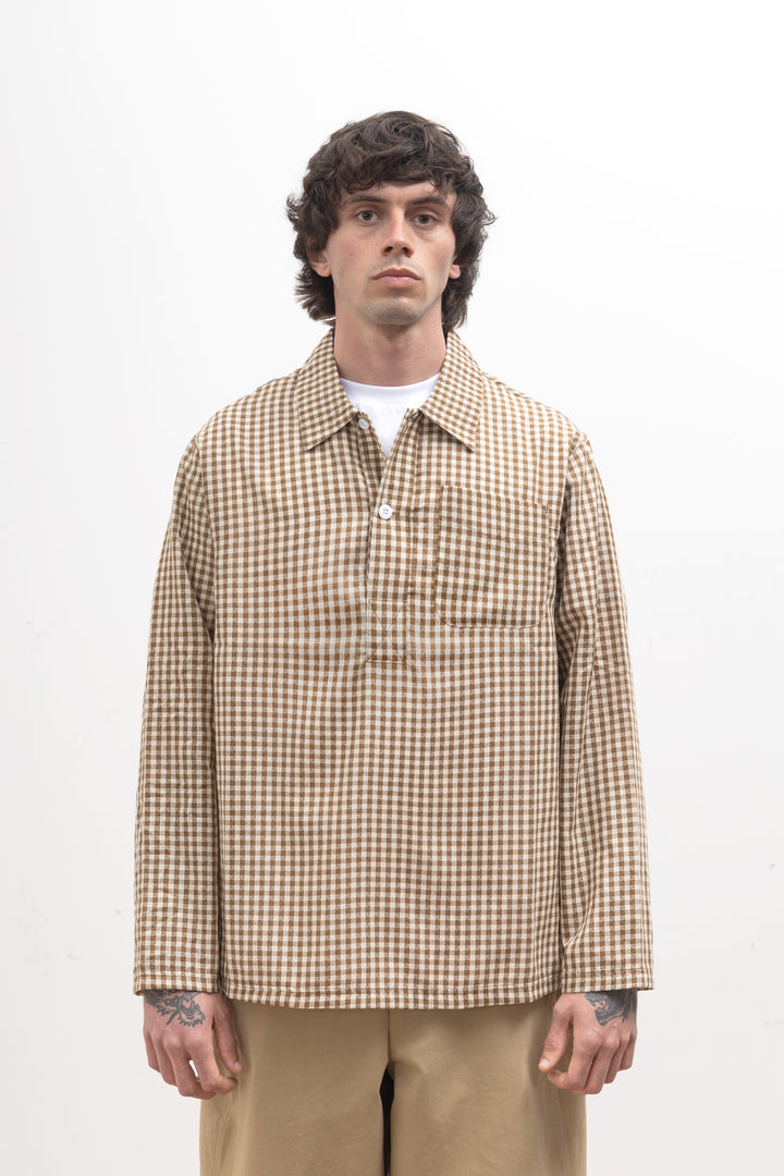 Blacksmith - Two Button Popover Shirt - Brown Gingham
