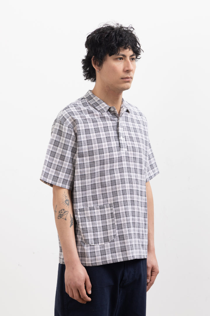 Blacksmith - Short Sleeved Popover Shirt - Black Plaid