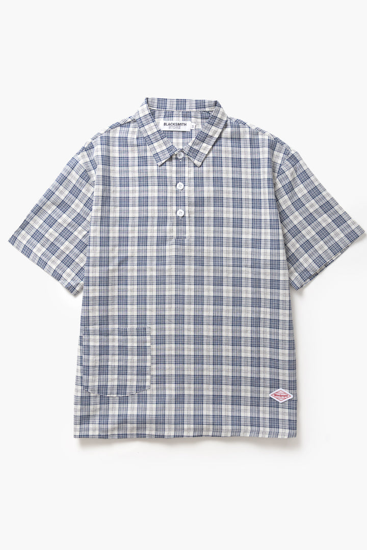 Blacksmith - Short Sleeved Popover Shirt - Navy Plaid