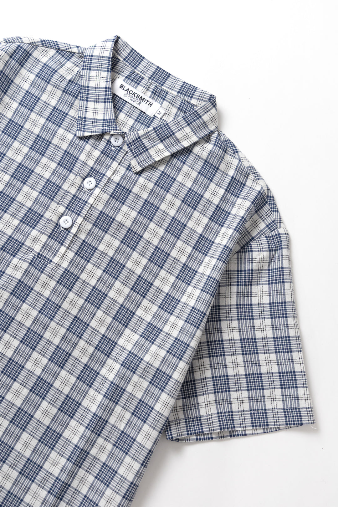 Blacksmith - Short Sleeved Popover Shirt - Navy Plaid