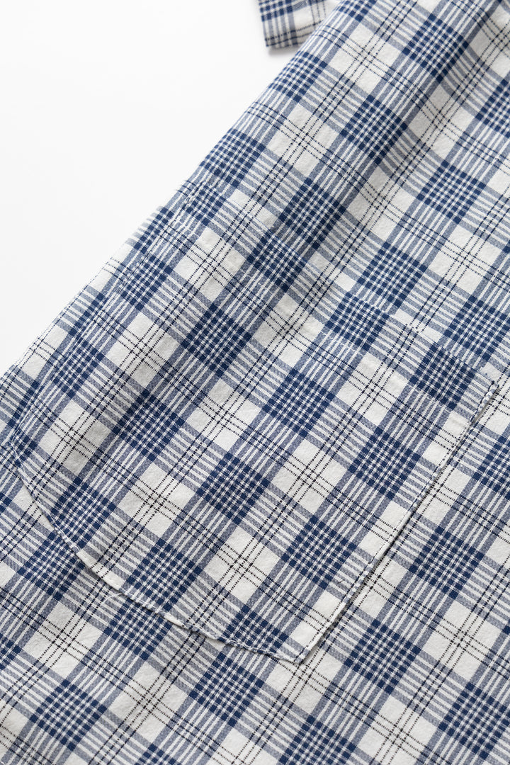 Blacksmith - Short Sleeved Popover Shirt - Navy Plaid