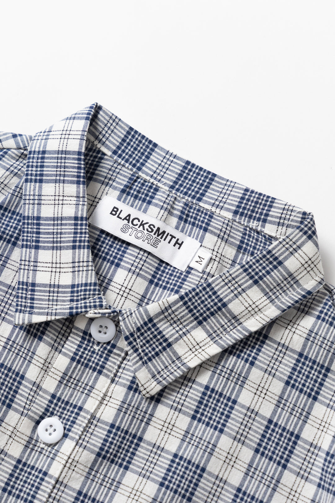 Blacksmith - Short Sleeved Popover Shirt - Navy Plaid