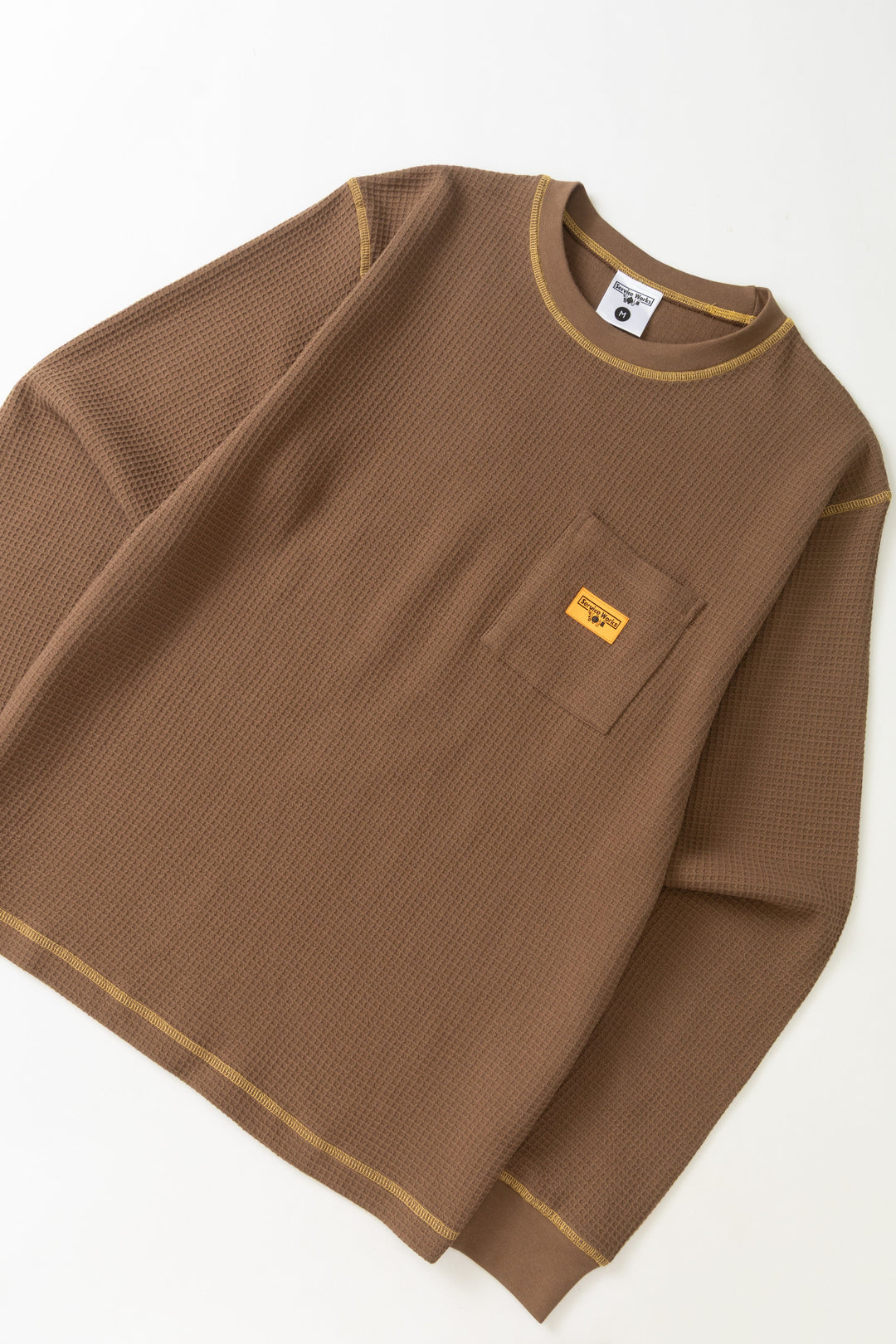 Service Works -  Waffle Contrast Thermal Long Sleeve Tee - Brown/Yellow