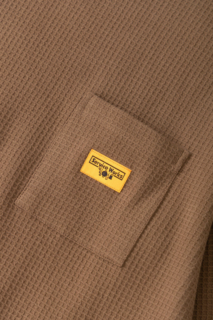 Service Works -  Waffle Contrast Thermal Long Sleeve Tee - Brown/Yellow