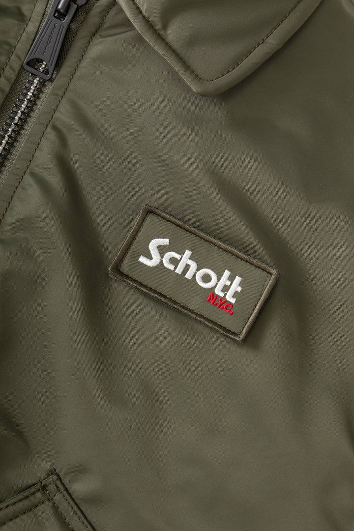 Schott N.Y.C - 90's Nylon Collared Bomber Jacket - Army Khaki