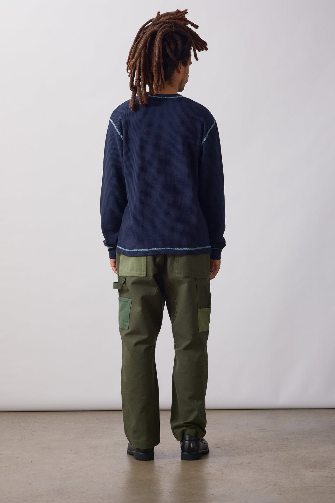 Service Works -  Waffle Contrast Thermal Long Sleeve Tee - Navy/Blue