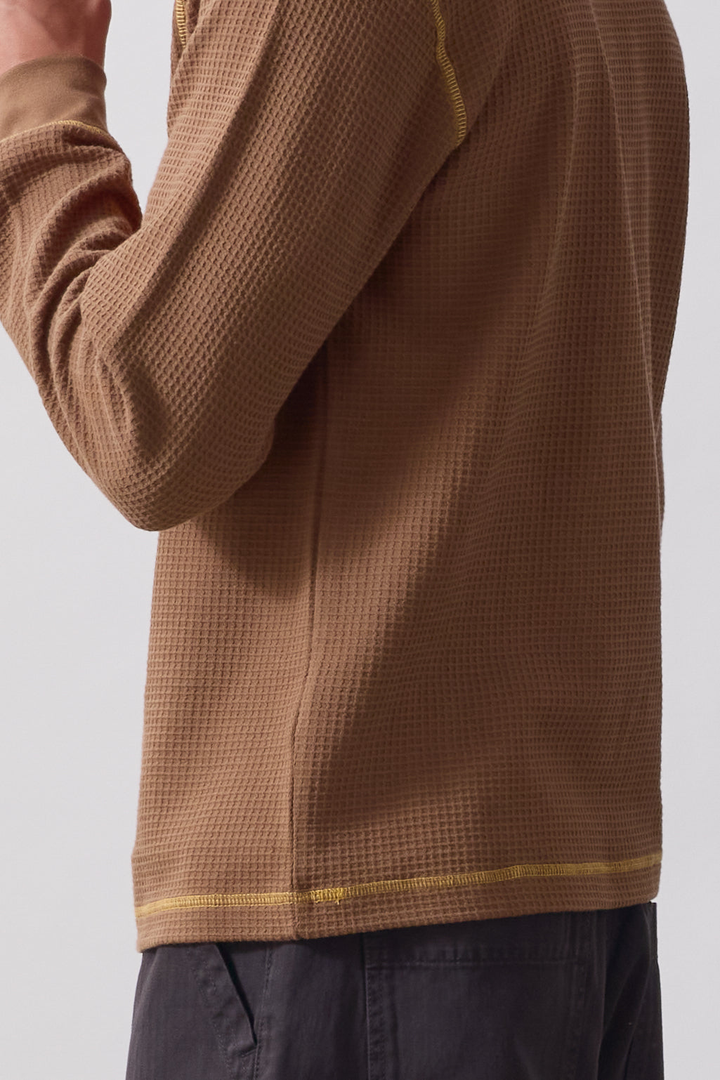 Service Works -  Waffle Contrast Thermal Long Sleeve Tee - Brown/Yellow