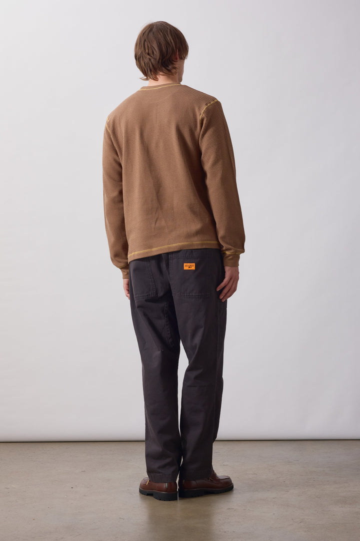 Service Works -  Waffle Contrast Thermal Long Sleeve Tee - Brown/Yellow