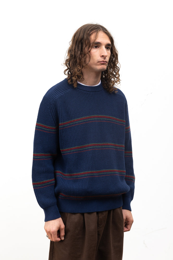 Blacksmith - Stripe Knit Crew - Navy
