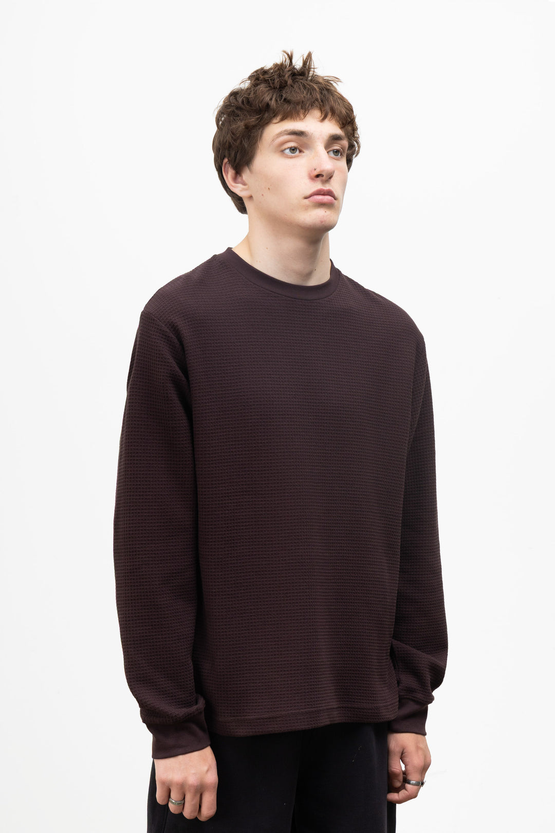 Power Goods - Thermal Waffle Long Sleeve Tee - Coffee