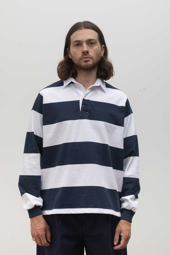 Opensider - Classic Rugby Shirt - Blue Wide-Stripe