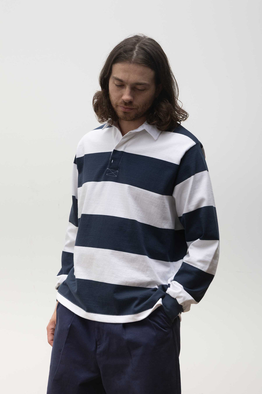 Opensider - Classic Rugby Shirt - Blue Wide-Stripe