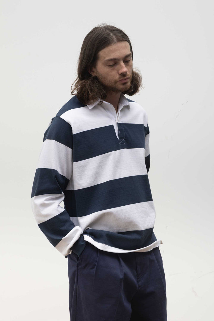 Opensider - Classic Rugby Shirt - Blue Wide-Stripe