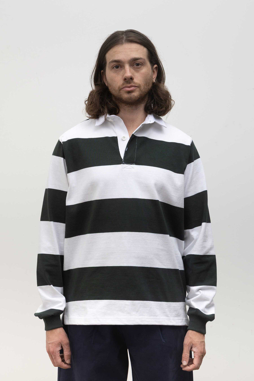 Opensider - Classic Rugby Shirt - Green Wide-Stripe