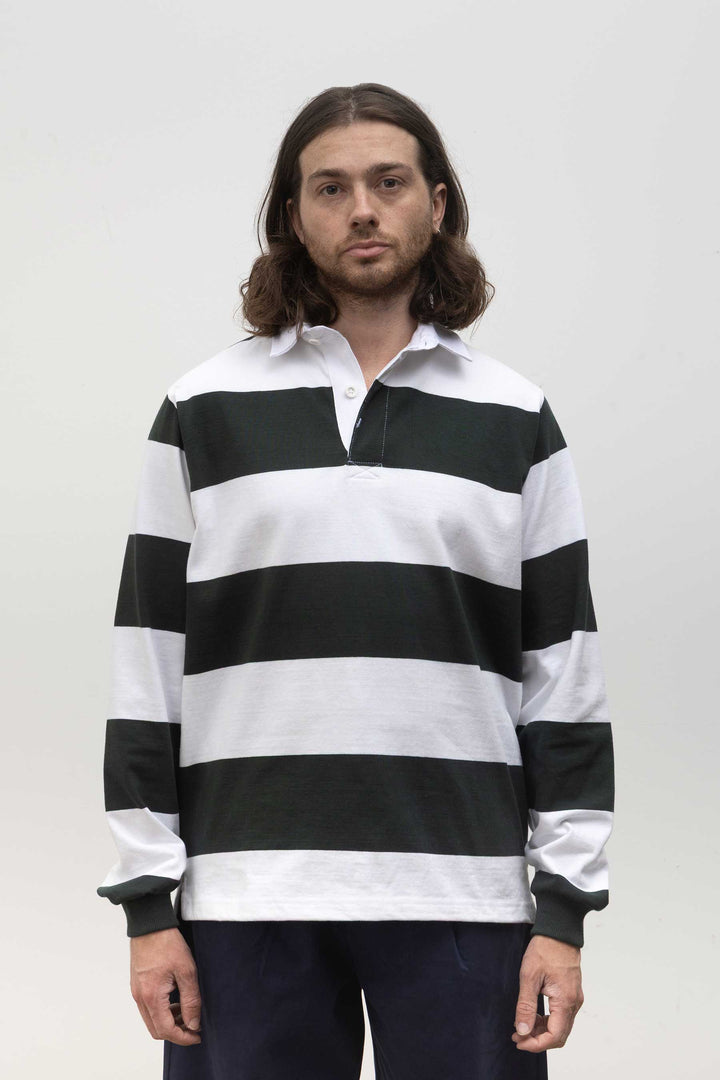 Opensider - Classic Rugby Shirt - Green Wide-Stripe