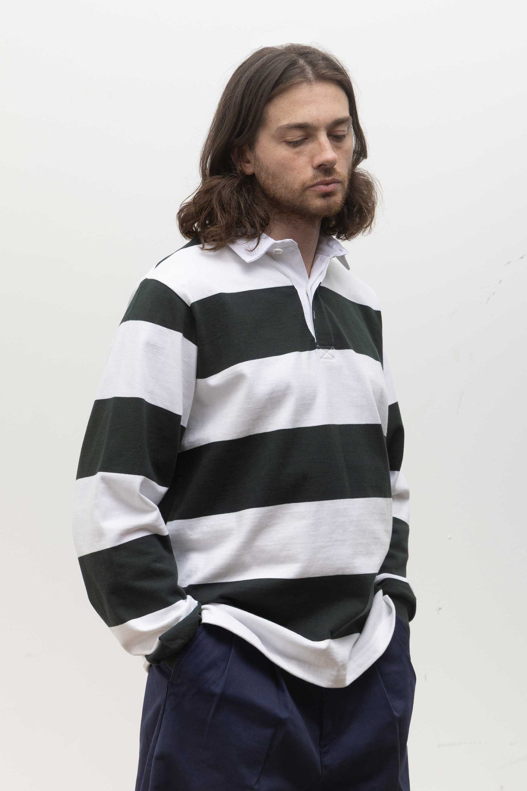 Opensider - Classic Rugby Shirt - Green Wide-Stripe