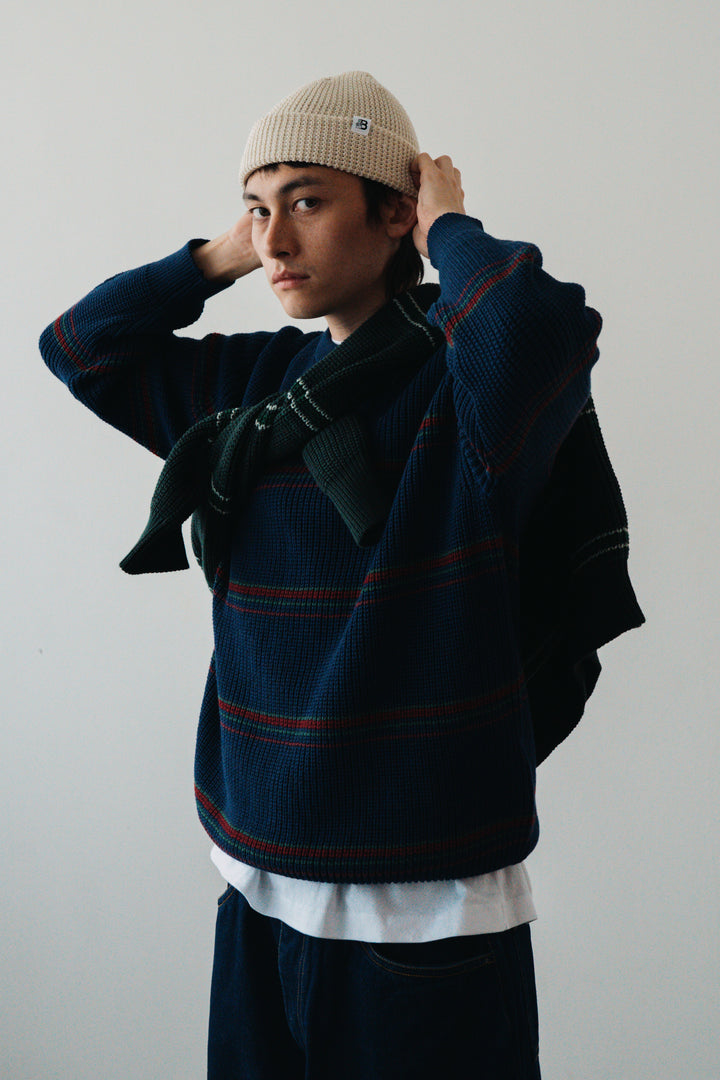 Blacksmith - Stripe Knit Crew - Navy