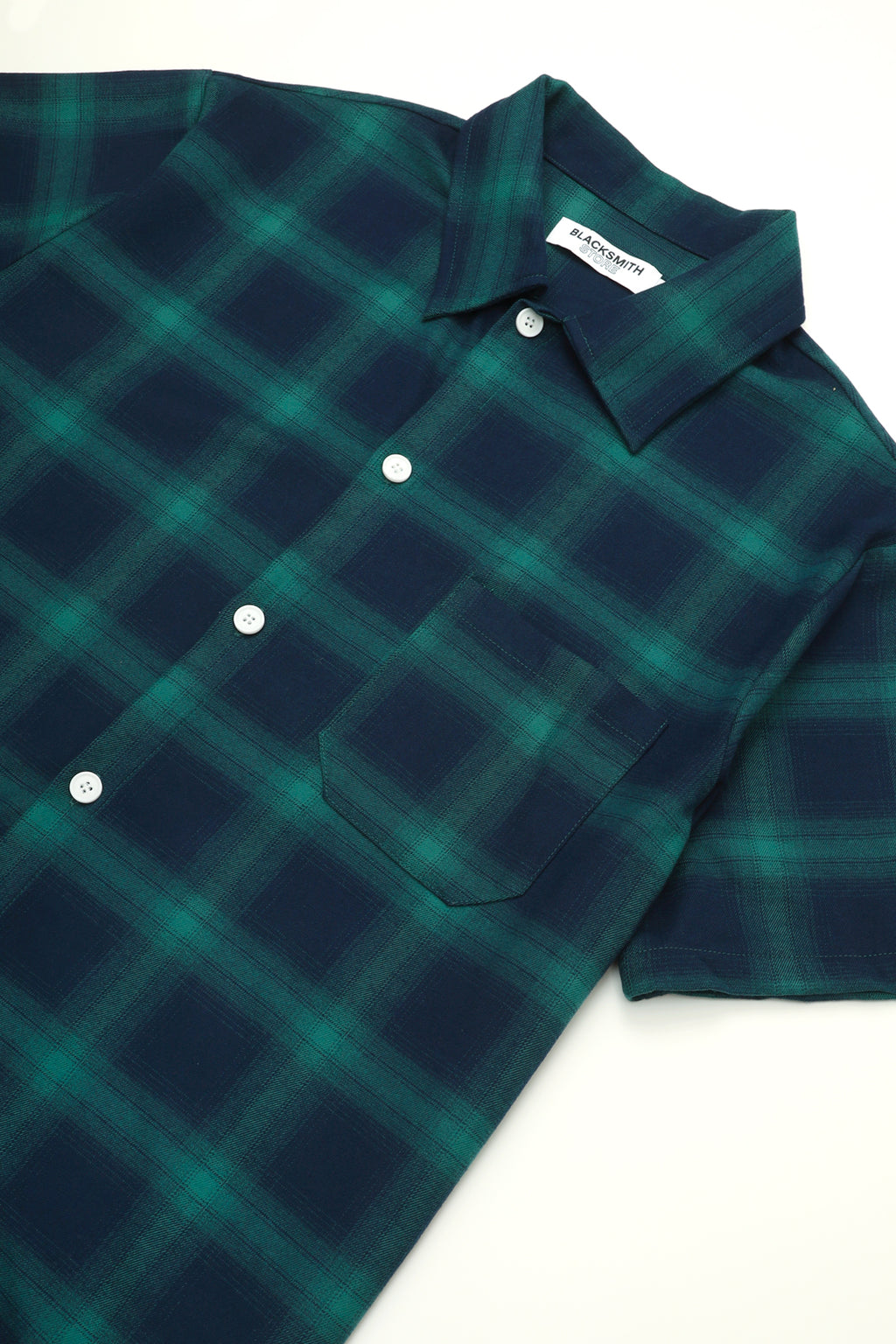 Blacksmith - Shadow Plaid Short Sleeve Shirt - Navy/Green