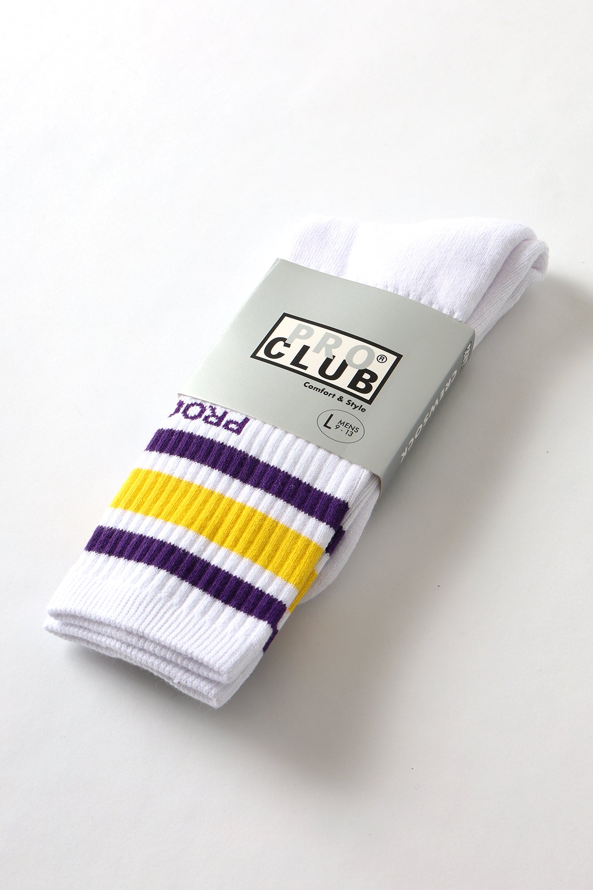 Pro Club - Striped Crew Socks - Purple/Yellow