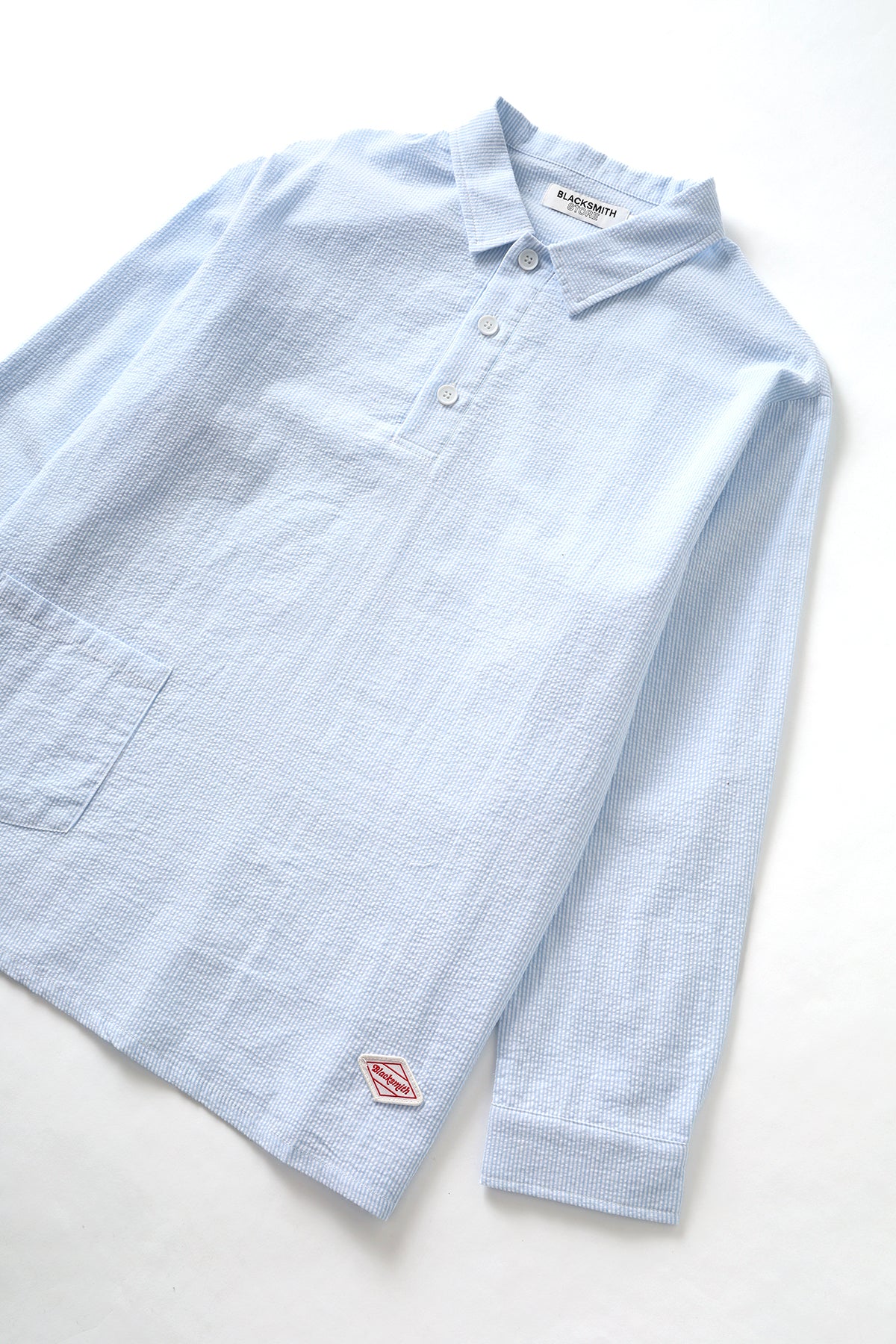 Blacksmith - Long Sleeved Popover Shirt - Blue Seersucker