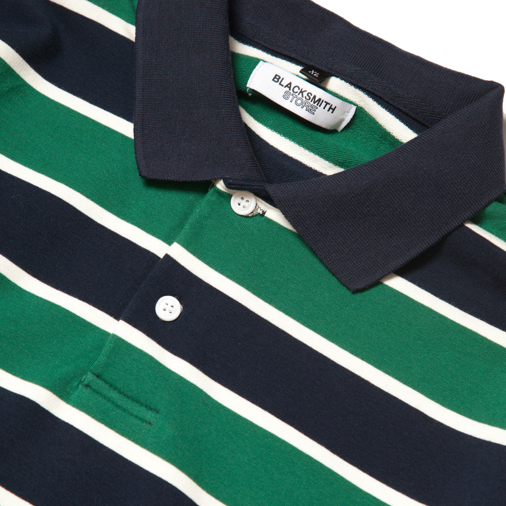 Blacksmith - Striped Long Sleeve Polo - Forest Green