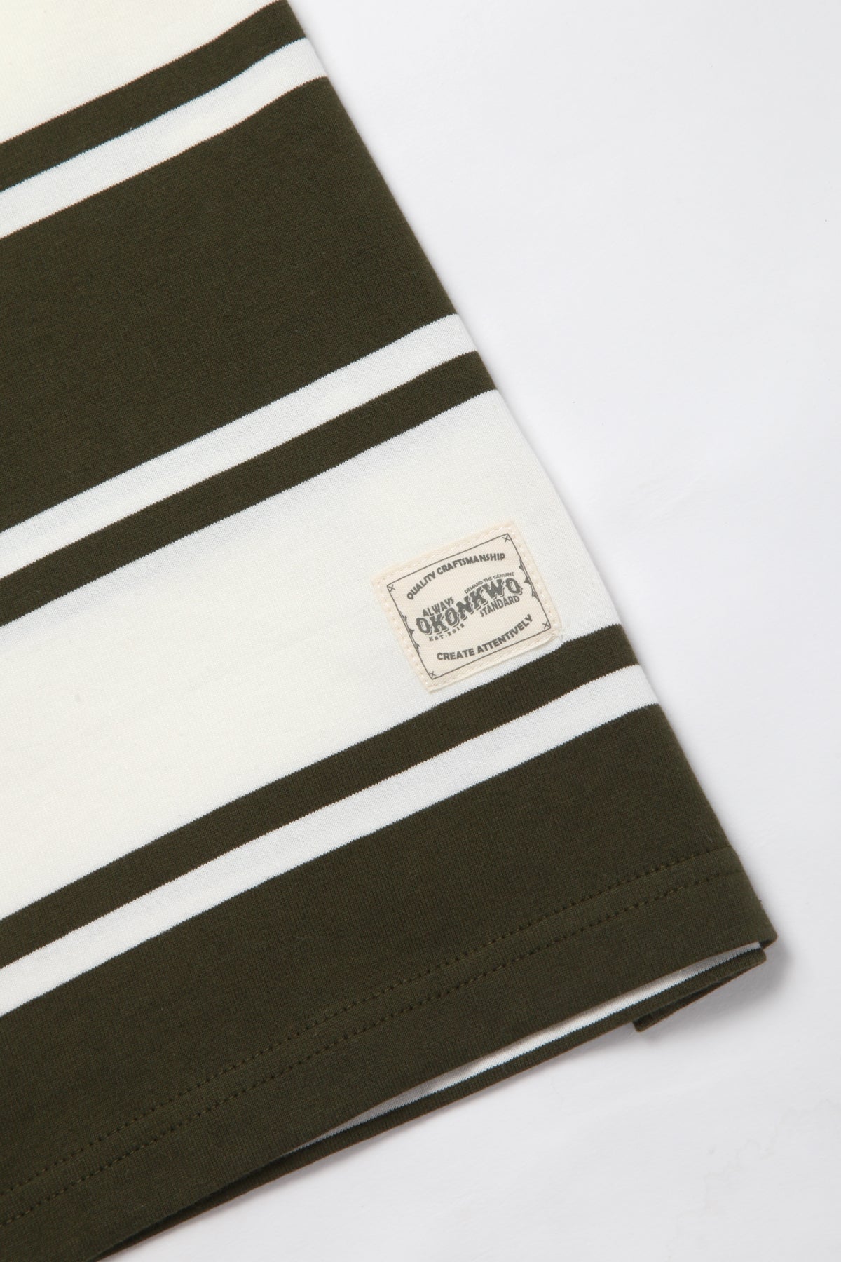 Okonkwo MFG - Short Sleeve Striped Tee - Olive/White