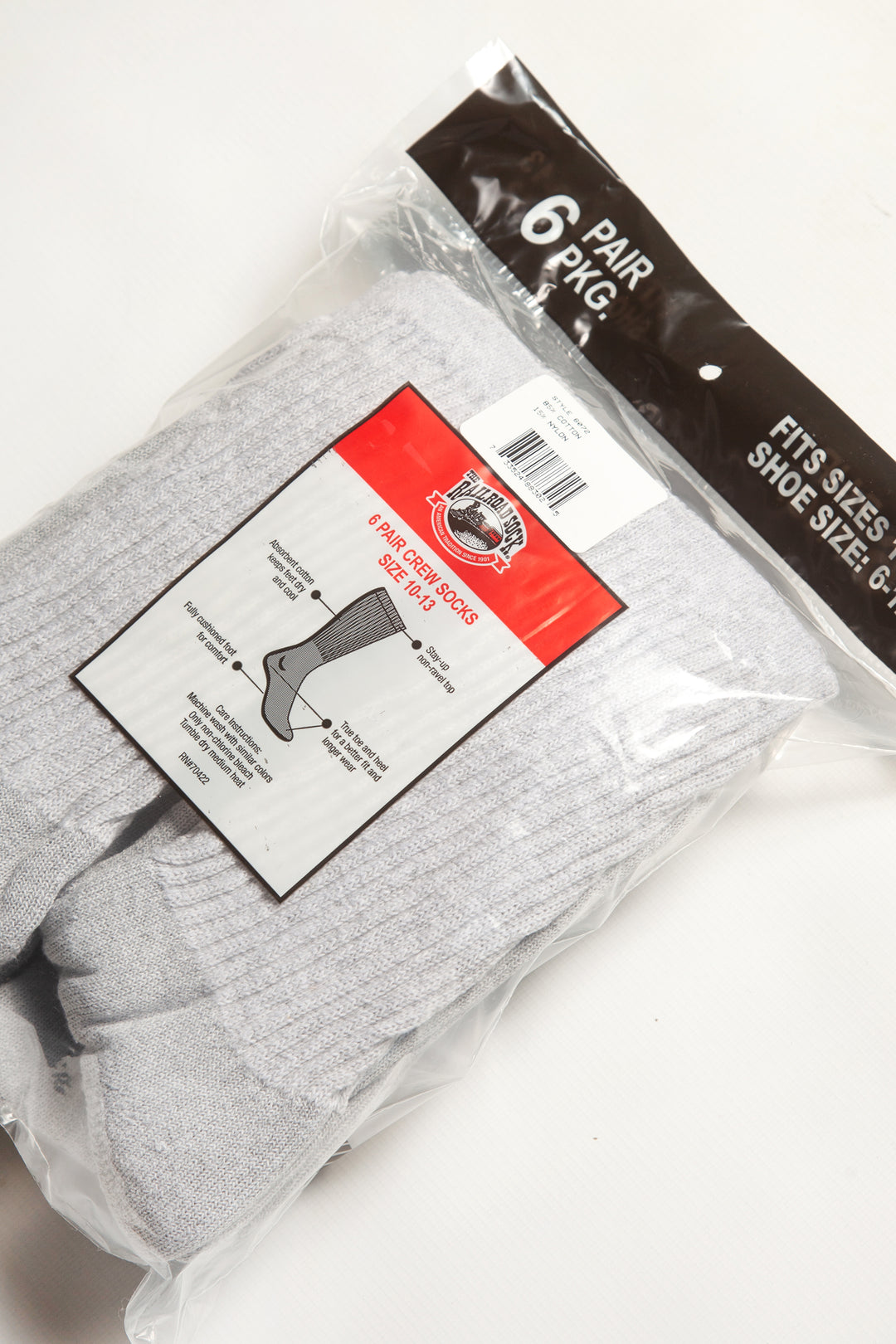 Railroad Sock - 6 Pack Crew Socks - Grey