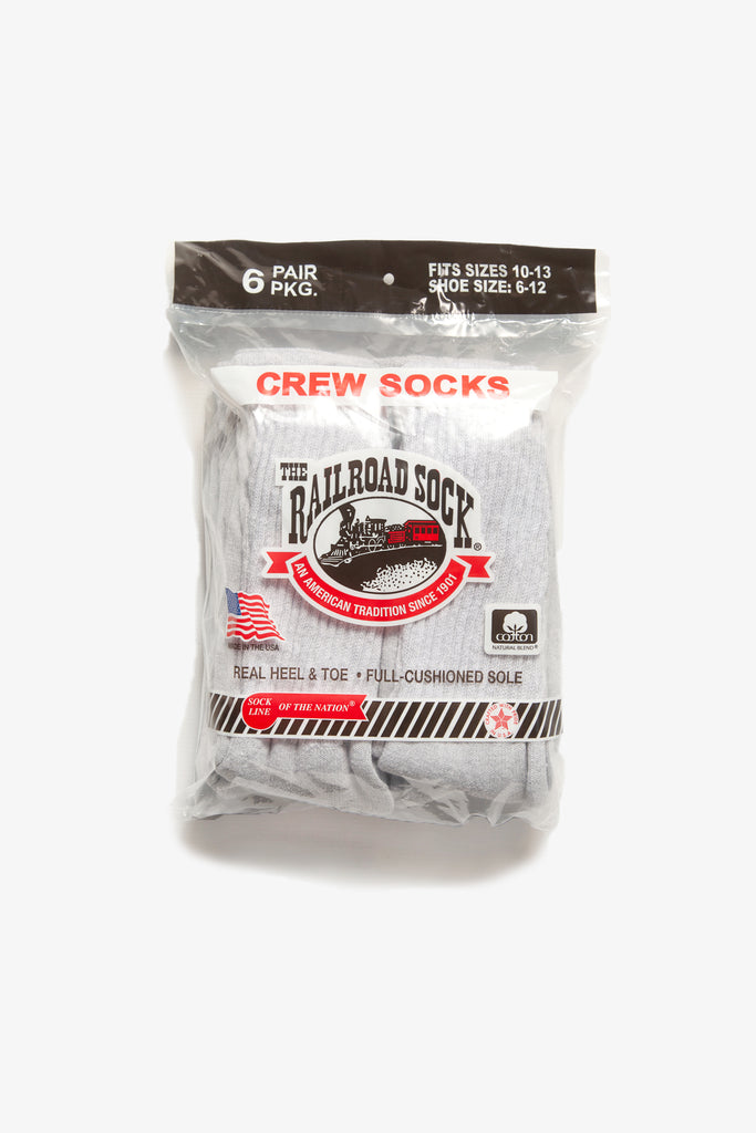 Railroad Sock - 6 Pack Crew Socks - Grey