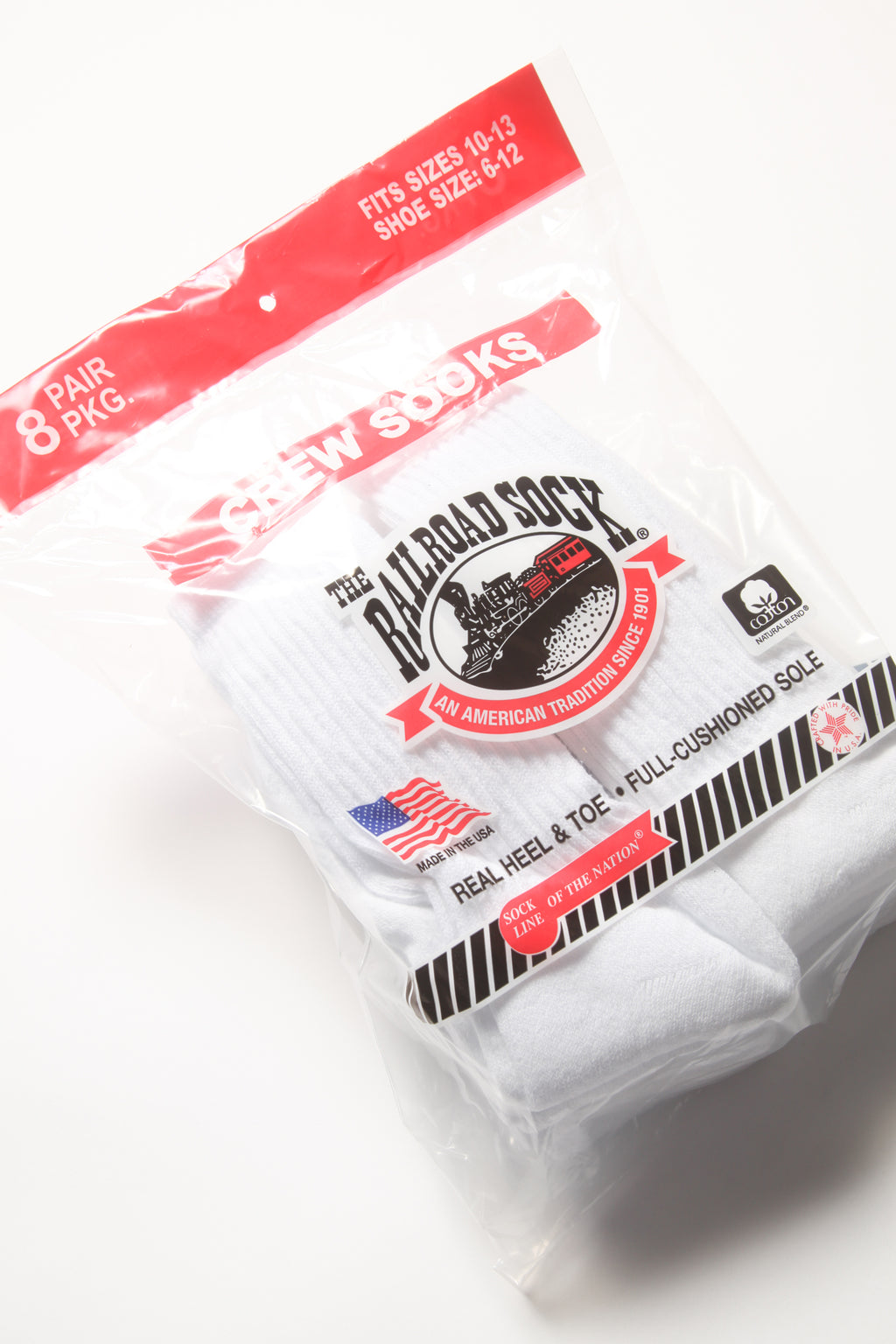 Railroad Sock - 8 Pack Crew Socks - White