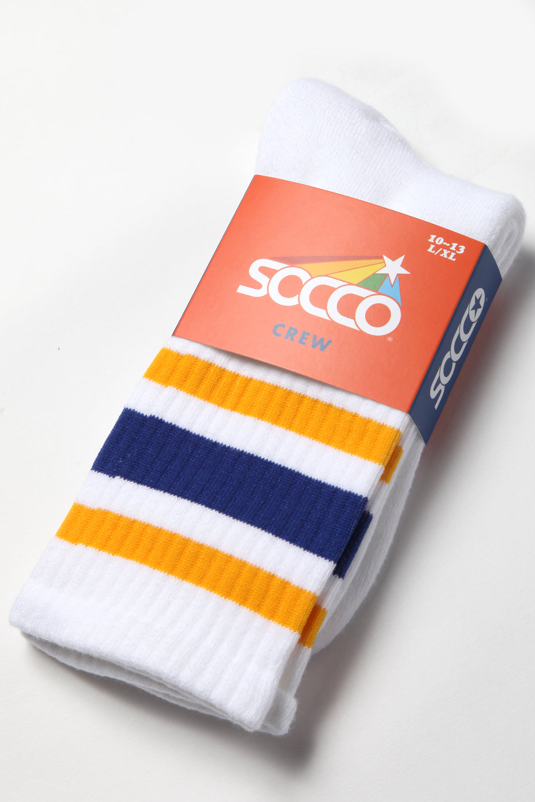 Socco - Striped Crew Socks - Blue/Yellow/White