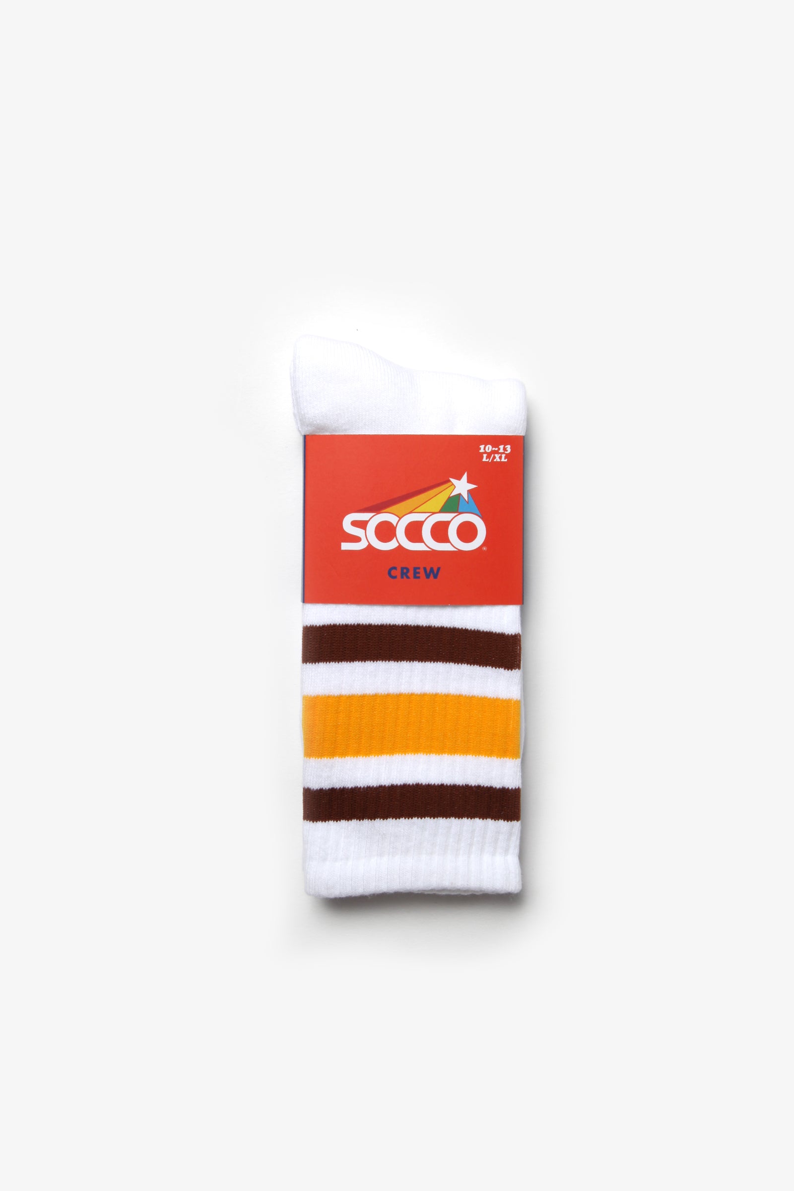 Socco - Striped Crew Socks - Brown/Yellow/White