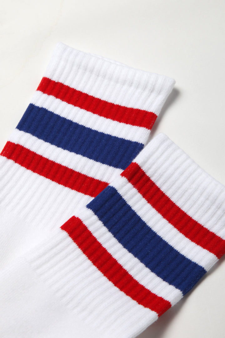 Socco - Striped Crew Socks - Red/Blue/White