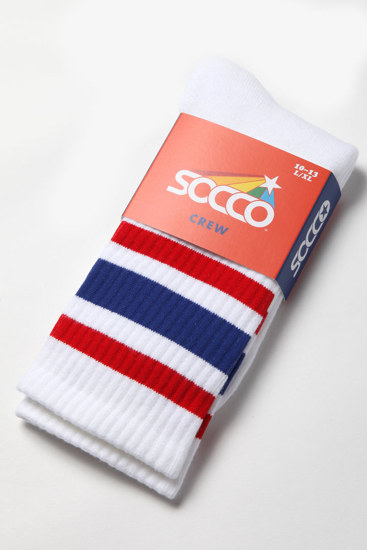 Socco - Striped Crew Socks - Red/Blue/White