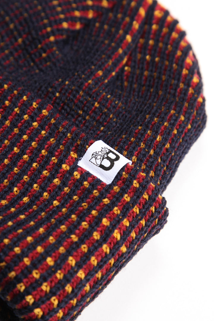 Blacksmith - Tri-Colour Waffle Beanie - Navy/Burgundy