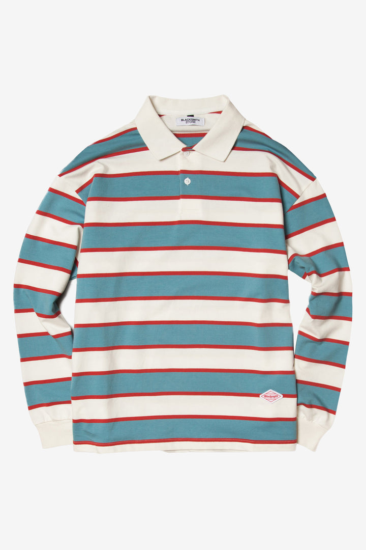 Blacksmith - Striped Long Sleeve Polo - White